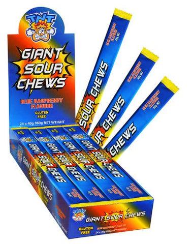 TNT Giant Sour Chew Bars 24Pack Blue Rasp